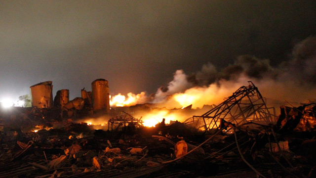 The remains of a fertilizer plant after explosion in West, Texas