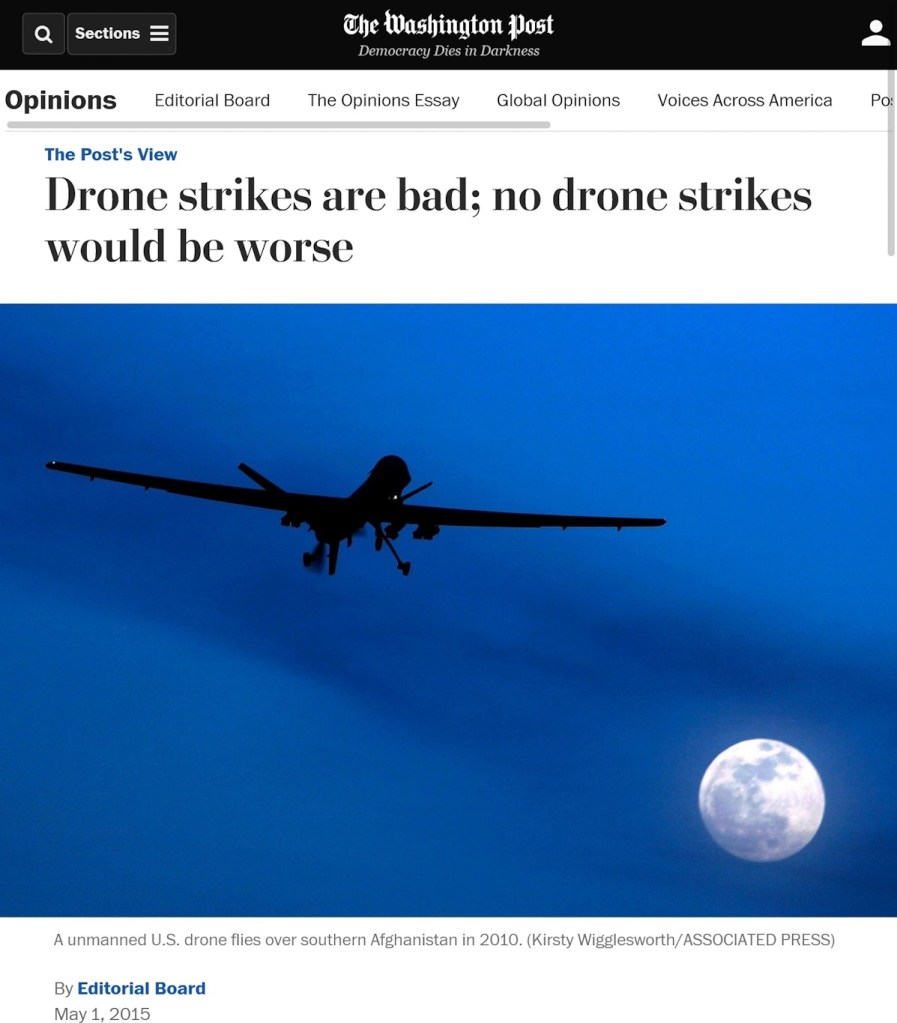 The WaPo editorial board’s less than subtle take on drone warfare